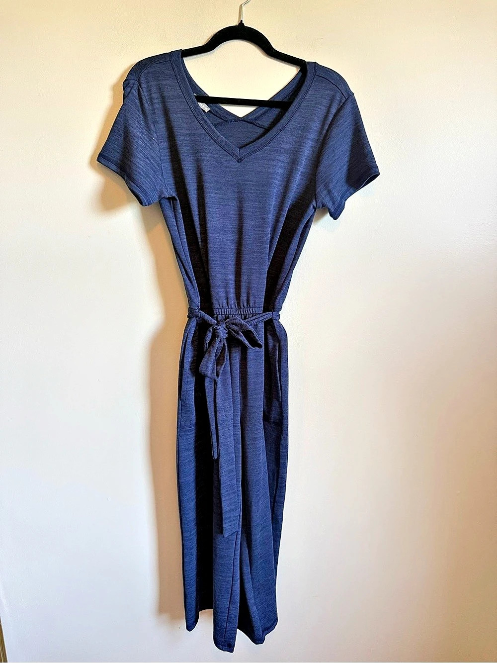 Talbots Jersey V-Neck Jumpsuit Heathered Blue Size Small Petite